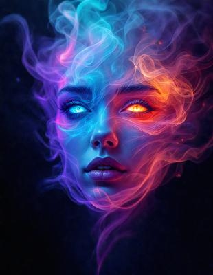 The primary subject of the image is a woman with blue and red eyes, giving her a unique and striking appearance. The setting is a dark background, which contrasts with the vibrant colors of her eyes. The visual style is a digital art or illustration, as the woman's eyes are depicted with a distinctive and artistic touch. The colors and mood of the image are predominantly dark and mysterious, with the woman's eyes being the focal point and source of interest.